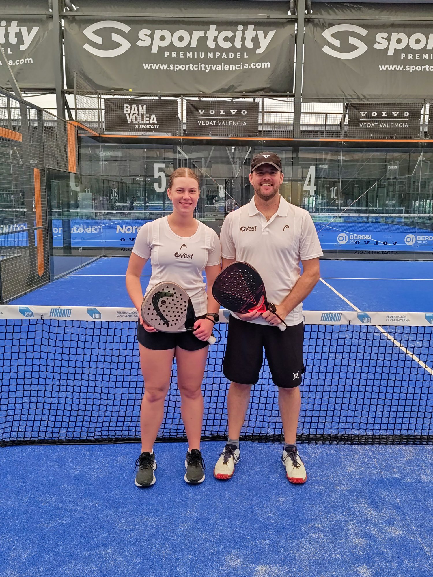 Anna Zuka and Kevin O'Brien on court at BamVolea SportCity, Valencia
